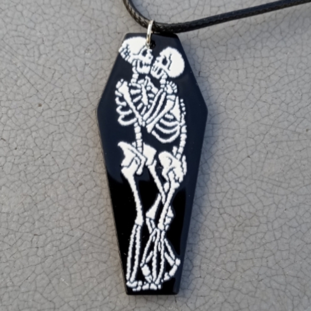 2/$10 Gothic Coffin Shaped Lovers Skeleton Necklace Style 1